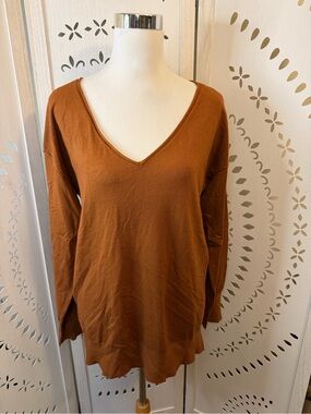 NWT Women's V-Neck Long Sleeve Sweater Top - Rust